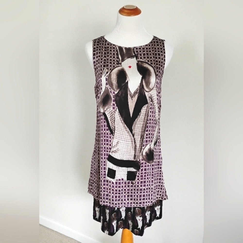 Liu Jo Dress Silk Purple Geometric And Elegant Lady Print Sz L/XL (Sz 48)